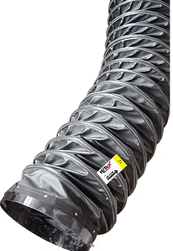 Black 12-inch diameter by 25-foot long flexible ducting with pin-lock connector, for construction heater use.